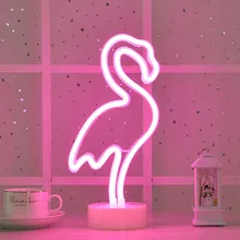 

USB/Battery Powered LED Neon Flamingo Night Light with Base Flamingo Table Lamp For Home Xmas Party Wedding Decoration Gift