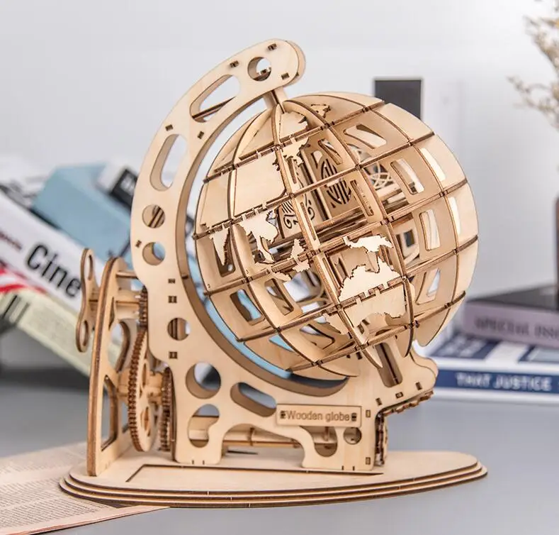 Деревянный глобус Пазлы 3D DIY механический привод модель Трансмиссия вращающиеся Пазлы украшения взрослые игрушки для детей