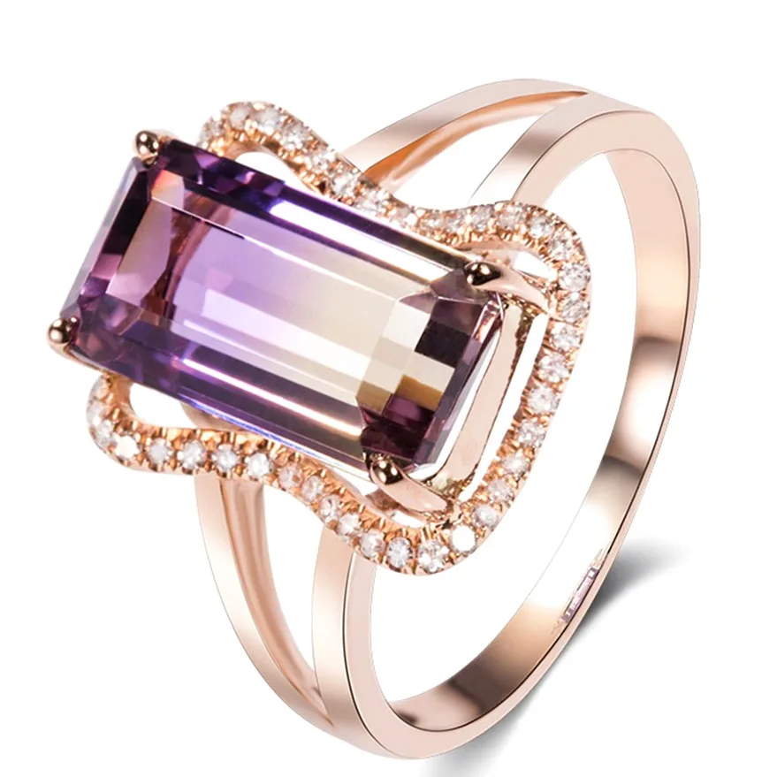 Gemstone ring С цитрином, с аметистом кольцо с камнями для женщин femme желтый кристалл 18 К розовое золото Циркон Алмаз Роскошные вечерние ювелирные изделия Рождественский подарок - Цвет камня: Gemstone ring