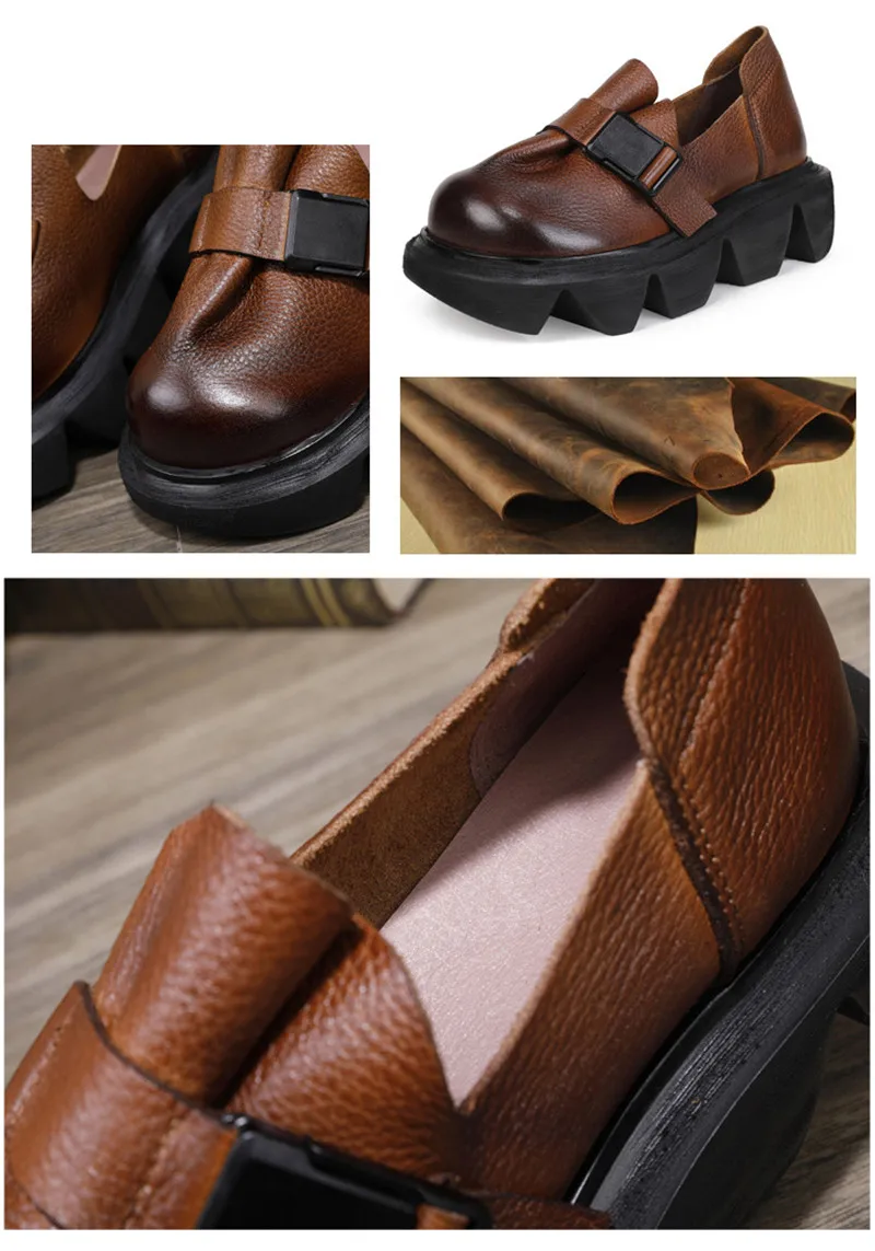 2020 Thick-Soled Platform Wedges High Heel Shoes Women Creepers Retro Genuine Leather Buckle Handmade Pumps Women Harajuku Shoes (2)