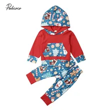 Коллекция года, брендовые рождественские топы с капюшоном для маленьких мальчиков, штаны-шаровары Одежда с принтом снеговика спортивный костюм