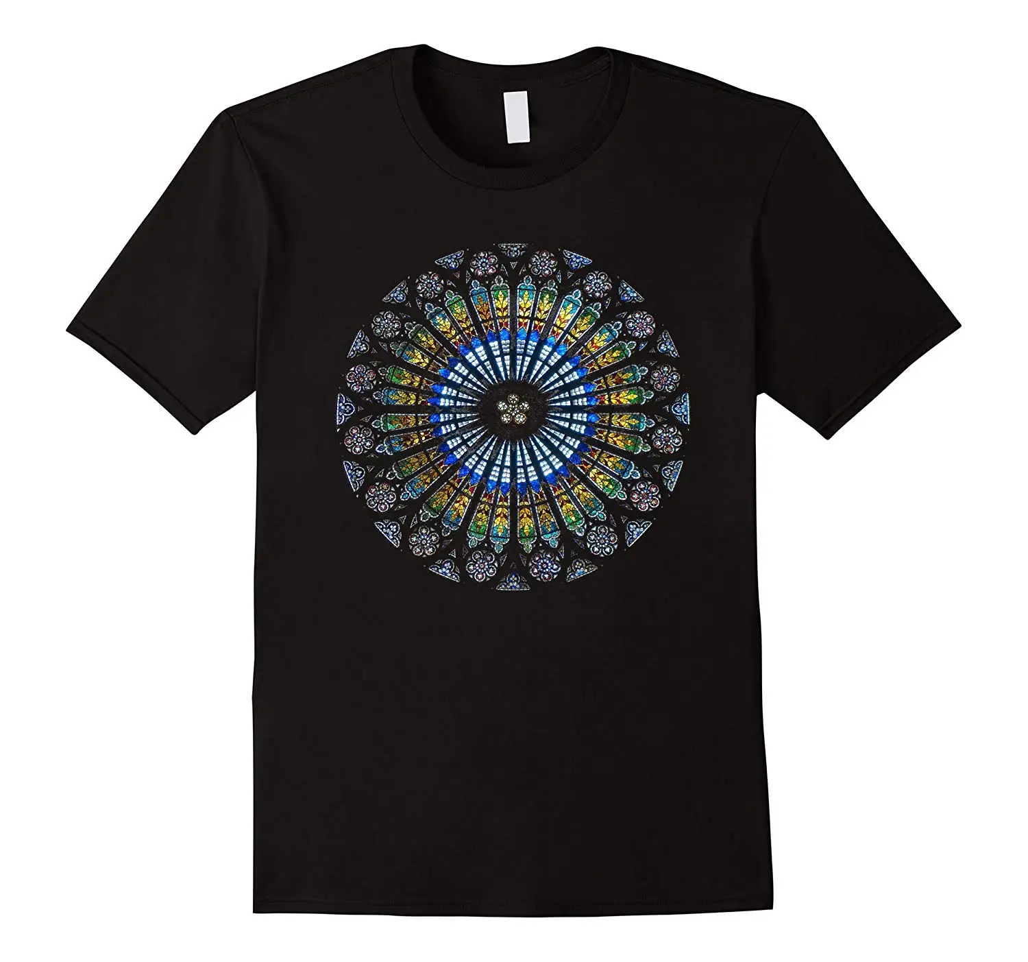 

Cotton Fashion 2020 Trend T-Shirt Strasbourg Cathedral France Mandala Stained Glass Window Artround Neck T Shirts