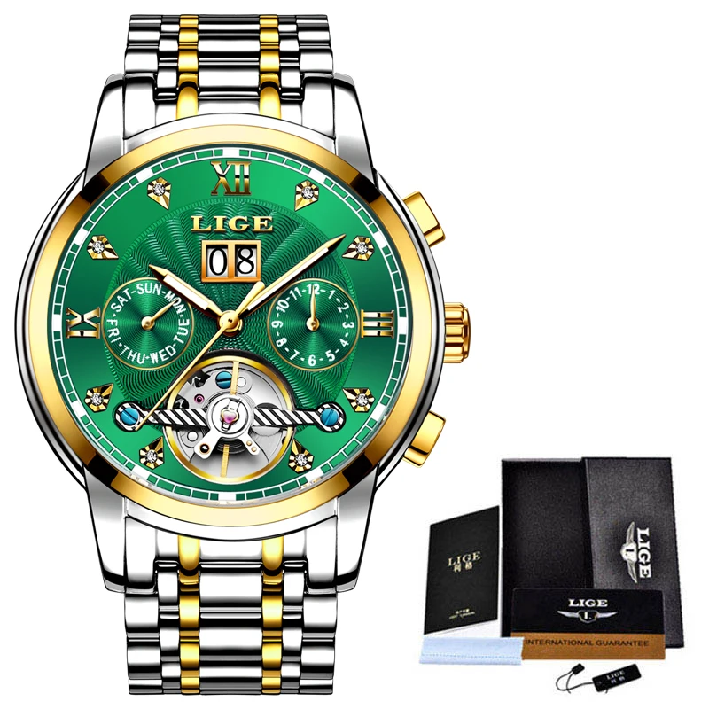 Lige Business Watch Men Automatic Mechanical Tourbillon Watch Luxury Fashion Stainless Steel Sport-6