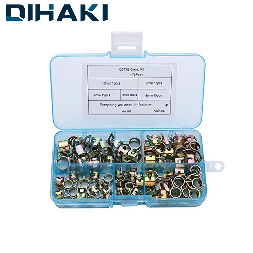 

75 pcs Spring Clamp Band Type Low Pressure Air Clip 6/7/8/9/10 mm for Silicone Vacuum Hose Fuel Pipe Color-zinc Plating