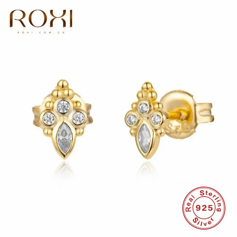 ROXI 925 пробы серебряные серьги-гвоздики в виде собачьей лапы для женщин, серьги для пирсинга, серьги с кубическим цирконием, корейские серьги
