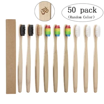 

50 Pcs Environmental Bamboo Charcoal Toothbrush Oral Health Toothbrush with Soft Bristle Wood Handle Toothbrush