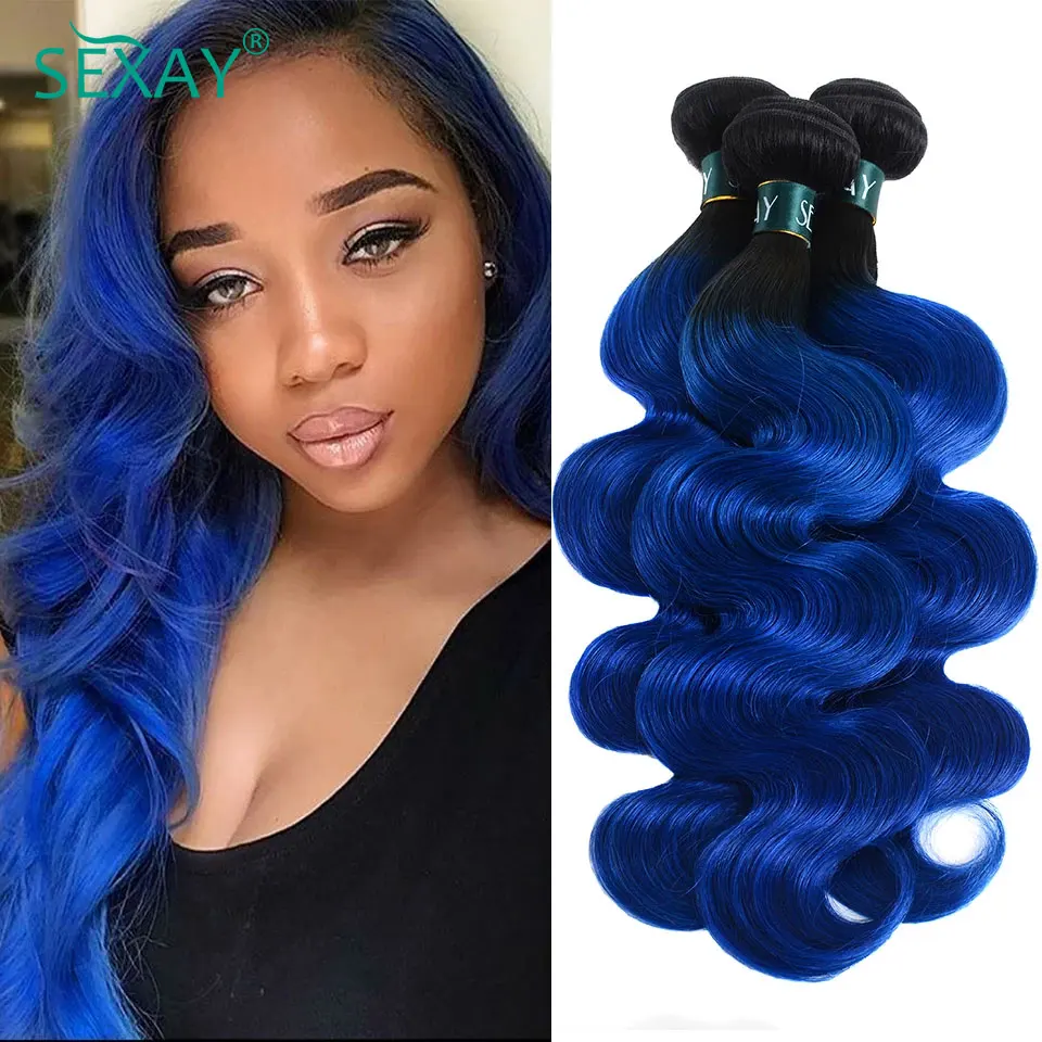 Body Wave 4 Bundles Deal 10A Peruvian Remy Human Hair Weaving 3 Pcs Dark Roots Ombre 1B Black Blue Wavy Human Hair human hair extensions,human hair bundles