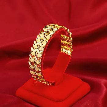 

Luxury Sand Gold 24K Bracelet for Men's Wedding Engagement Jewelry Yellow Gold Watch Chain Ultra-Wide Car Flower Bracelet Gifts