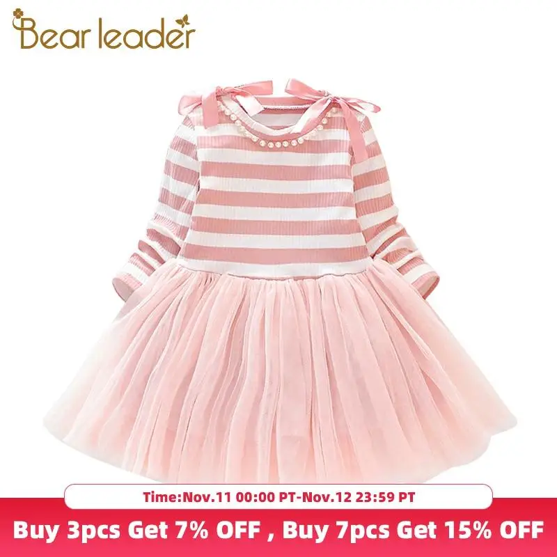 

Bear Leader Girls Casual Striped Dress New Autumn Girl Kids Bowtie Ribbon Costumes Sweet Party Outfits Children Clothing 2 6Y