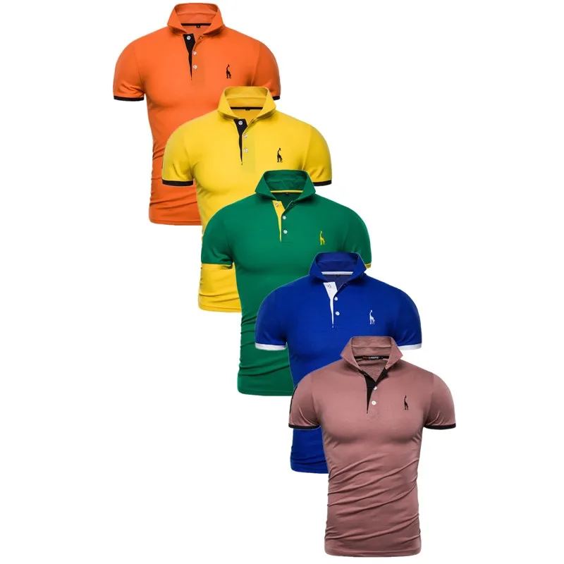 5pcs-10 5 шт. в комплекте, мужские Поло, однотонная Облегающая рубашка с коротким рукавом, Лоскутная хлопковая рубашка поло, Мужская модная уличная одежда - Цвет: 5pcs-10