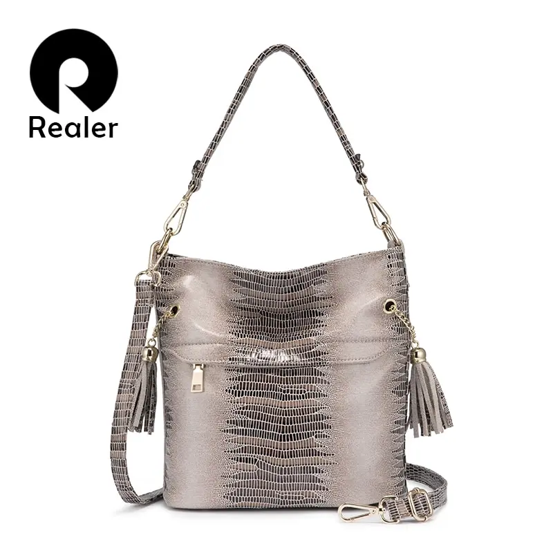 

REALER brand handbags women shoulder bag female bucket bag small ladies crossbody bags for women 2019 hand bag tassel decoration