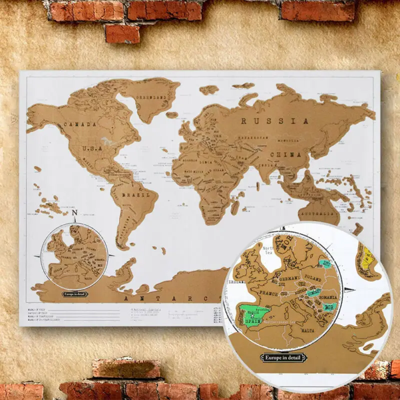 Deluxe Travel Edition Scratch Off World Map Poster Personalized Journal Log Home Wall Decor DIY Room Art 88*52cm | Дом и сад