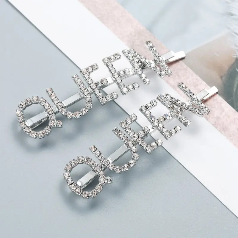 2 Pcs/set Rhinestone Acrylic Letter Hairpin Simple Girls Side Bangs Clip Fashion Lady Women Hair Accessories