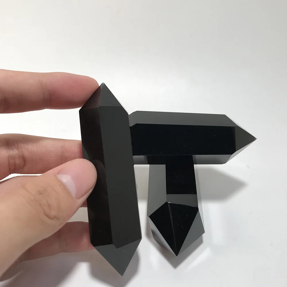 Высокое качество Черный обсидиан точка форма камня ручной работы и полированный для подарка и домашнего декора WT