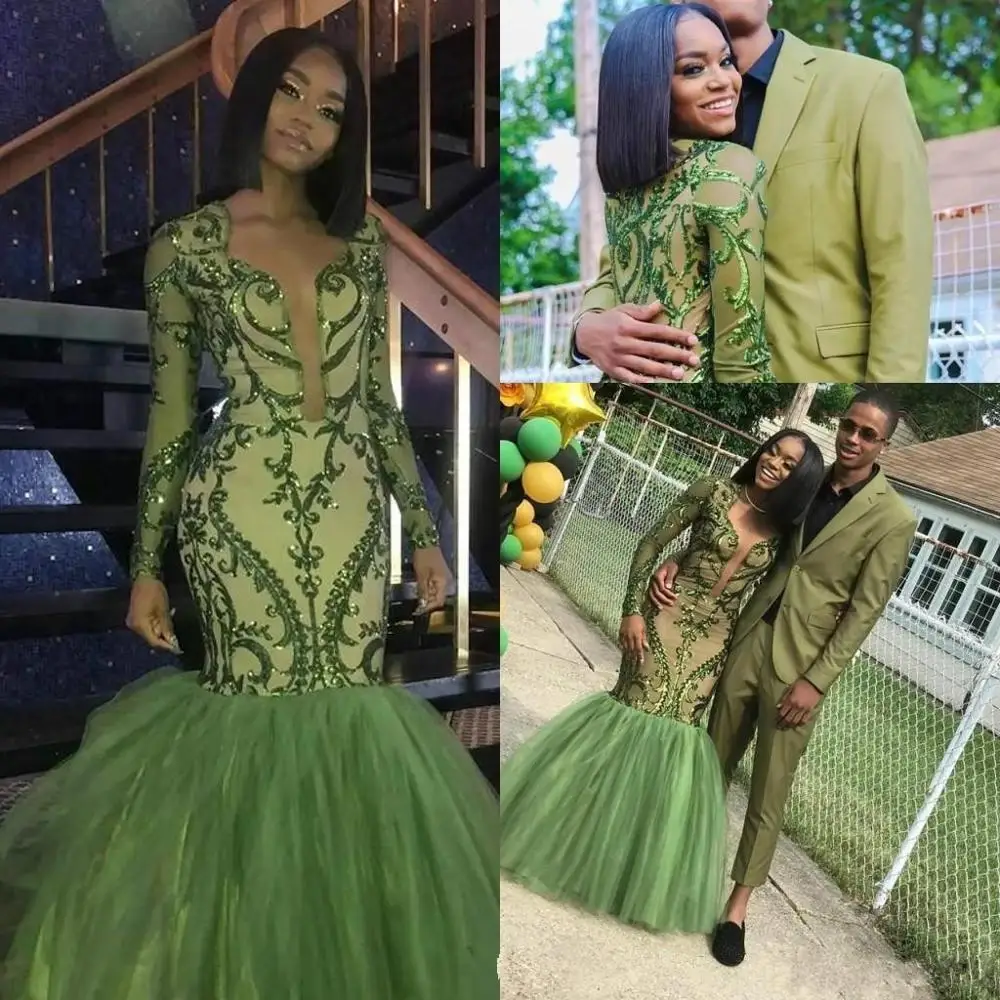 Vestido de fiesta, потрясающие кружевные платья русалки для выпускного вечера с длинным рукавом, черные вечерние платья для девочек, африканская Женская официальная одежда