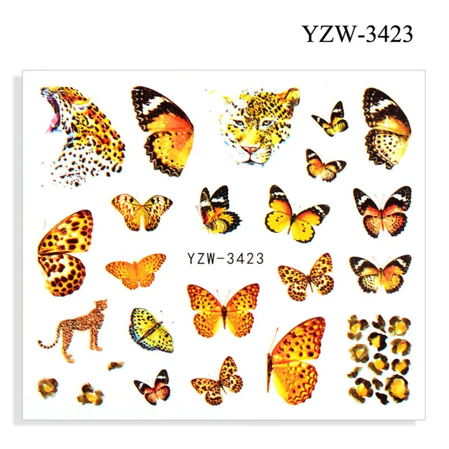 Colorful Face Flower Stickers Nail Stickers Transfer Nails Water Decal Nail Decals Leaf Sticker Series Watermark Nails Geometric YZW-3423
