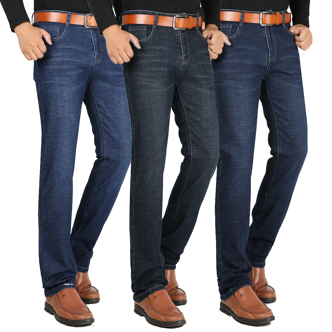 Pantalones vaqueros corte recto hombre, Jeans elásticos de cintura alta, estilo clásico de Retro, negro, 2022|Pantalones vaqueros| - AliExpress
