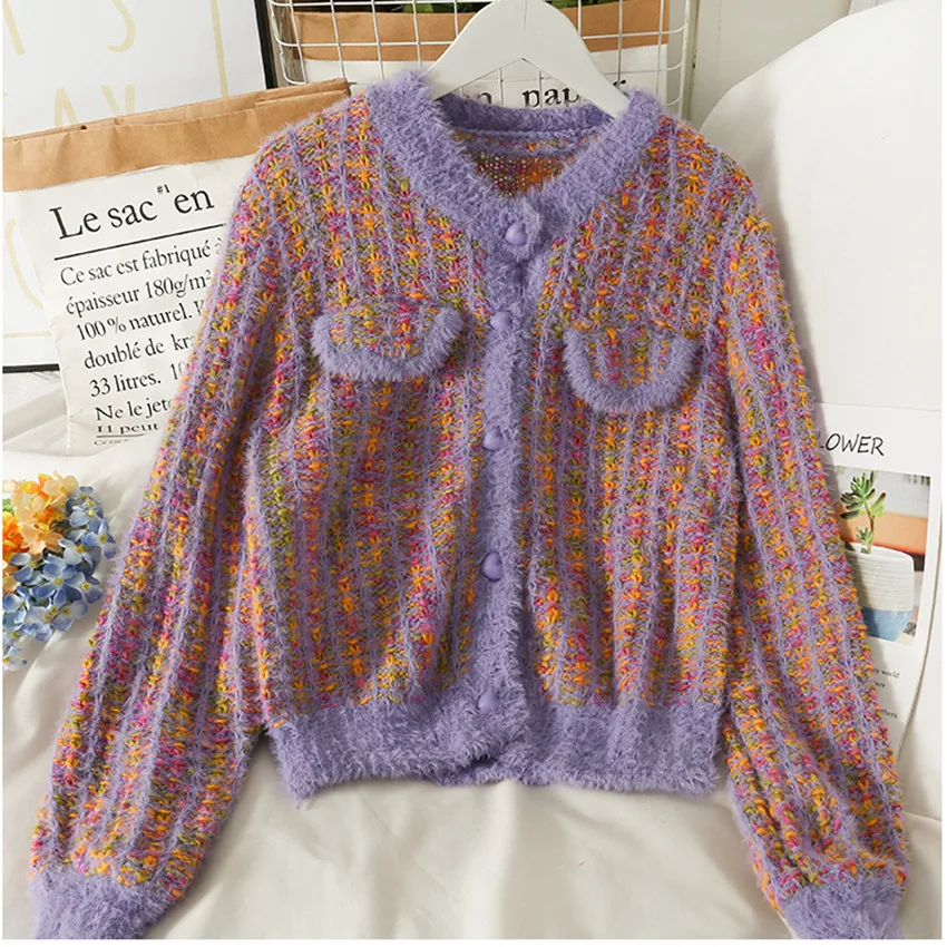 Korean Fashion Winter Warm Mohair Sweater Cardigan Women Short Coat Knitted Mujer Designer Brand Pull Femme |