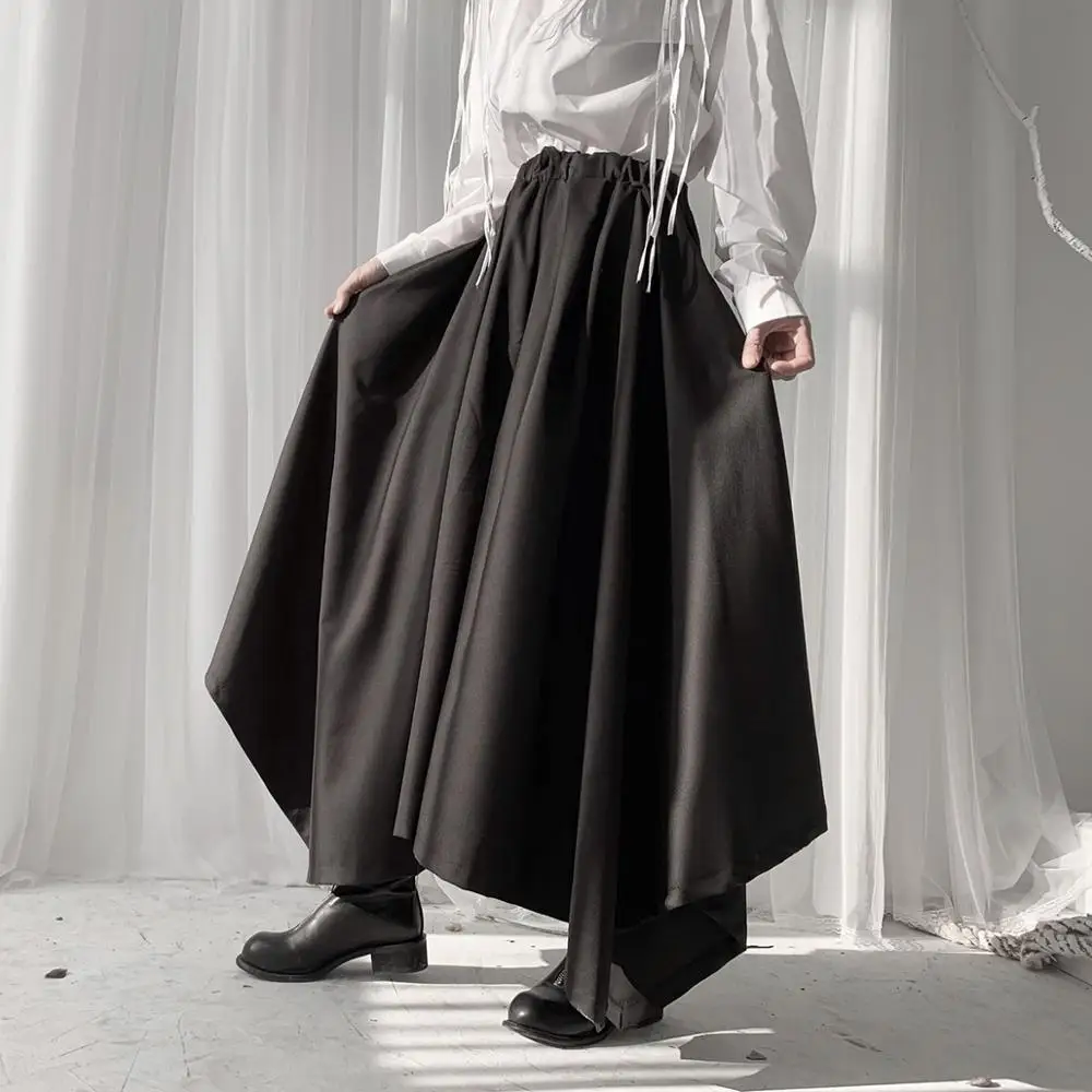 Free Shipping 2021 Fashion Long Wide Leg Pants For Women Irregural Trousers Plus Size S-2XL Black Summer Elastic Waist Pants autumn straight leg ripped pants women high waist trousers loose casual jeans celebrity clothing feminine pants free shipping