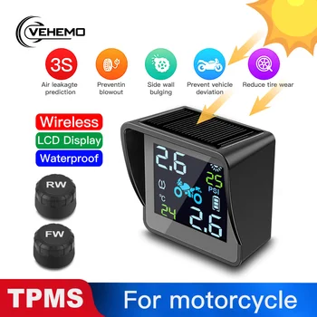 

Tire Pressure Monitoring TPMS Solar Energy New Tire Pressure Monitoring System Motorbike 2PCS Sensor Real-Time Display