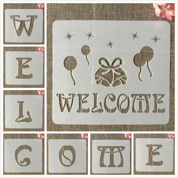 

8Pcs/Set 7*8inch Welcome Shop DIY Layering Stencils Wall Painting Scrapbook Coloring Embossing Album Decorative Card Template