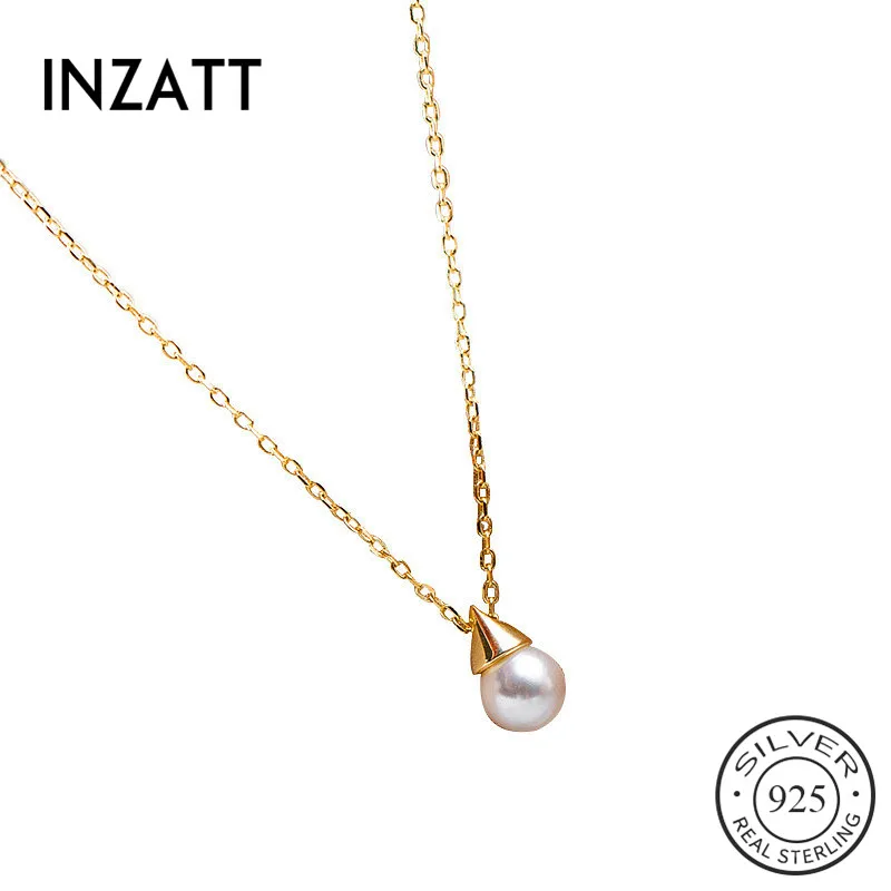 INZATT, настоящее 925 пробы, Серебряное минималистичное жемчужное ожерелье с подвеской для модных женщин, модное ювелирное изделие, классические аксессуары
