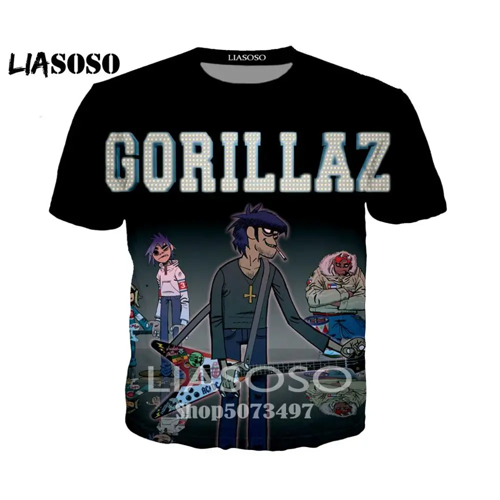 LIASOSO новая 3D цветная печать музыкальная полоса Gorillaz Женская Мужская футболка Casusl модная летняя одежда с круглым вырезом