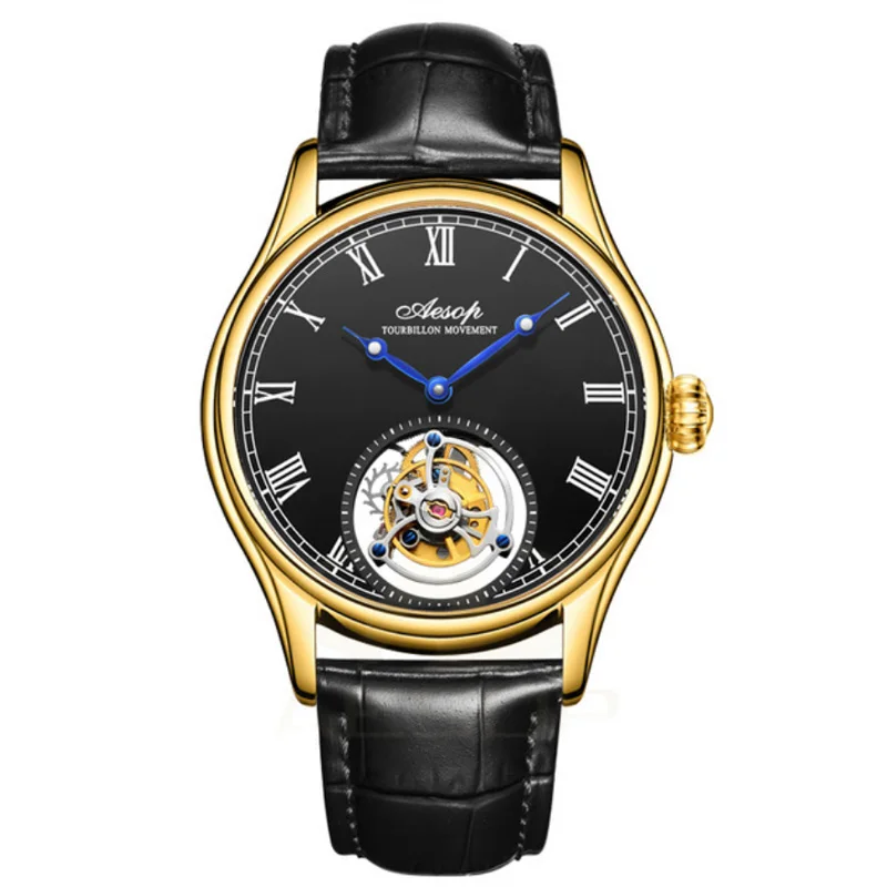 Aesop 7021 Tourbillon Watch Men Mechanical Movement Wirstwatches Sapphire Waterproof Leather Metal Band Roman Scale Dial Classic 