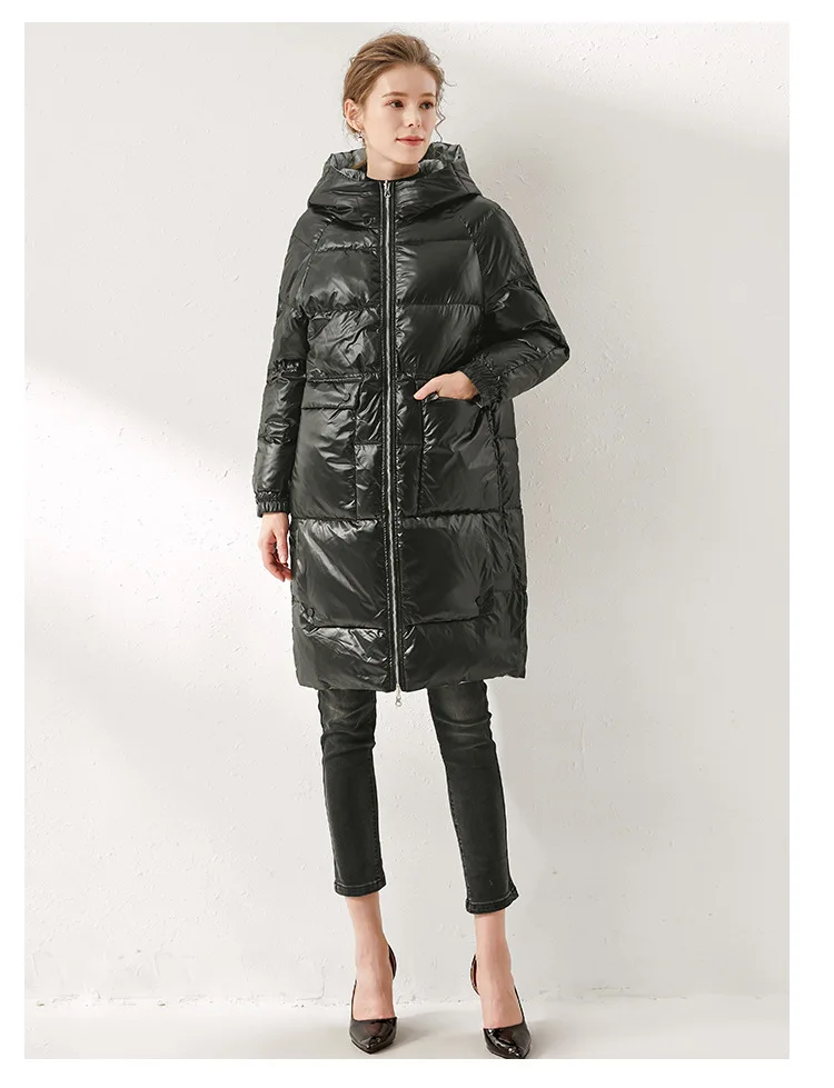 winters down jacket long down jacket dress spot in Europe and the United States reversible white duck down clothing