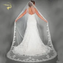 Elegant Wedding Accessories Appliques Tulle Long Cathedral Wedding Veils Lace Edge 1T Bridal Veils 3 Meters veu de noiva longo