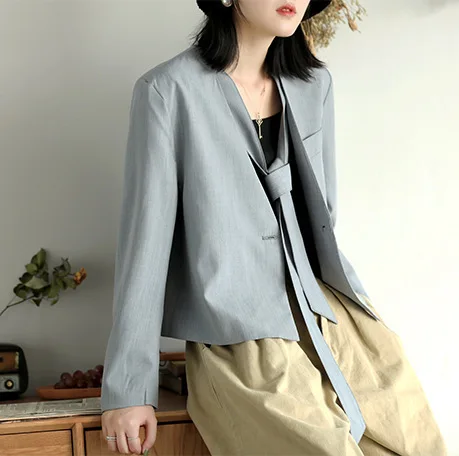 

A Few Slices of 19 Autumn New Style Literature And Art Casual Versatile-Style One-Button Simple Lace-up Casual Suit Jacket WOMEN