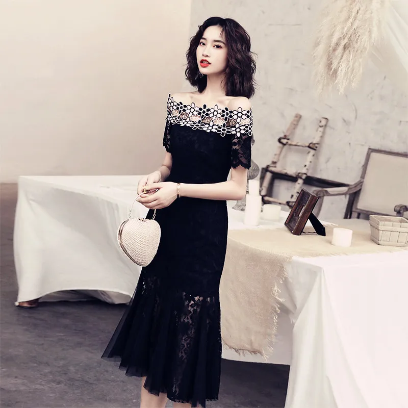 Китайское свадебное платье cheongsam, Восточное вечернее платье, элегантное qipao, сексуальное кружевное платье с воротником в виде рыбьего хвоста - Цвет: color1