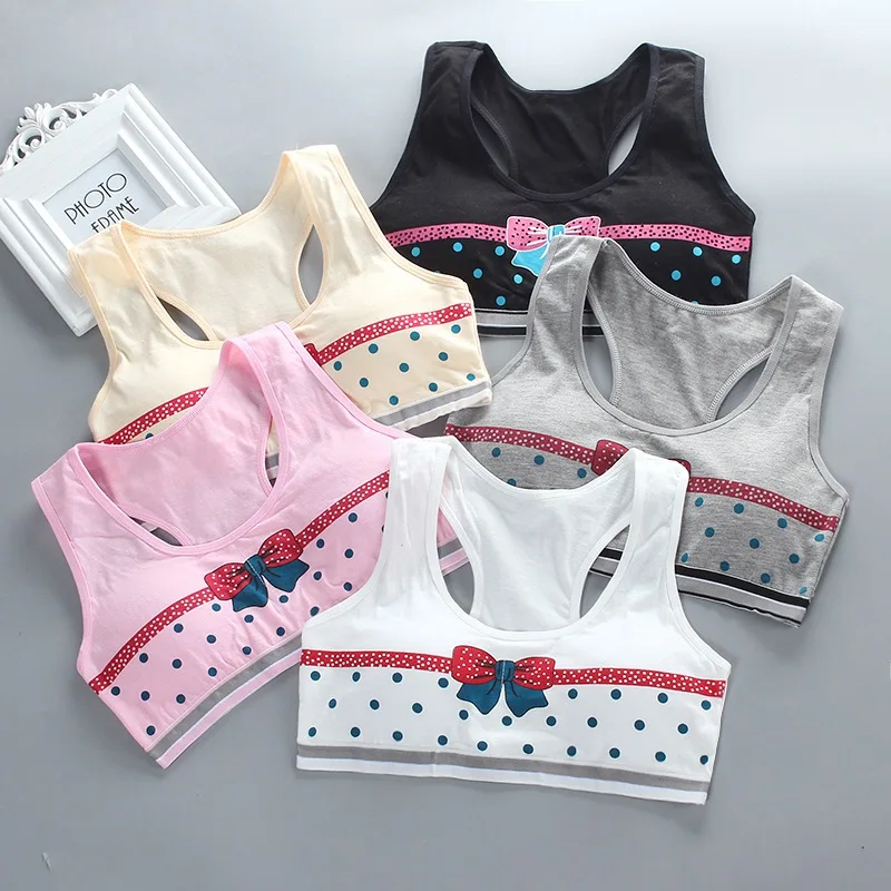 sayletre Young Girls Cotton Sports Bras Puberty Children Solid Color & Stripe Underwear Teenage Breathable Training Bras