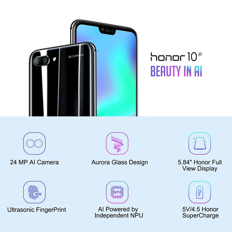 Global Version Honor 10 4GB 128GB Smartphone Kirin 970 Octa Core 5.84''24MP AI Camera Fingerprint ID NFC Android Google Play