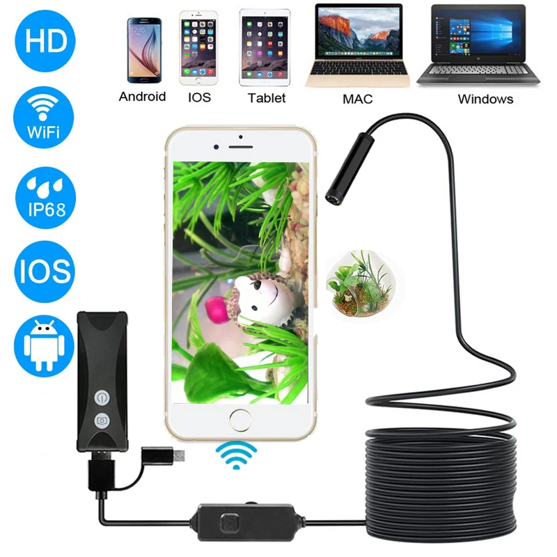

WIFI Endoscope Borescope For Android IOS Iphone USB Endoscope Mini Waterproof Camera 8MM Hard Cable Wireless endoscopio usb