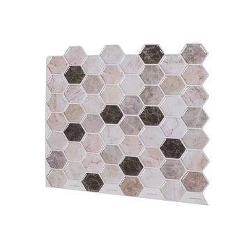 

Vividtiles large size 12 * 12Mixed Brown hexagon Self Adhesive Wall Tiles - (1-sheet)