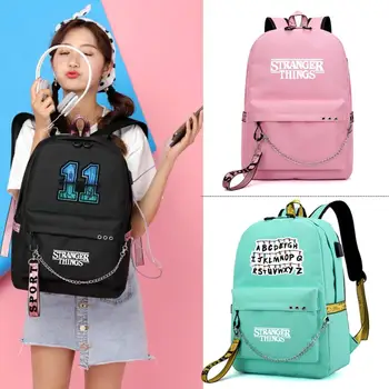 

Movie Stranger Things USB Backpack School Book Travel Bags Laptop Chain Backpack Headphone USB Ports Cosplay Boys Girls Mochilas