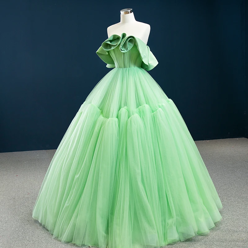 RSM67012 Green Evening Dress Banquet Frilled 2021 New Lace Backless Elegant Draped Prom Dresses платье женское вечернее 4
