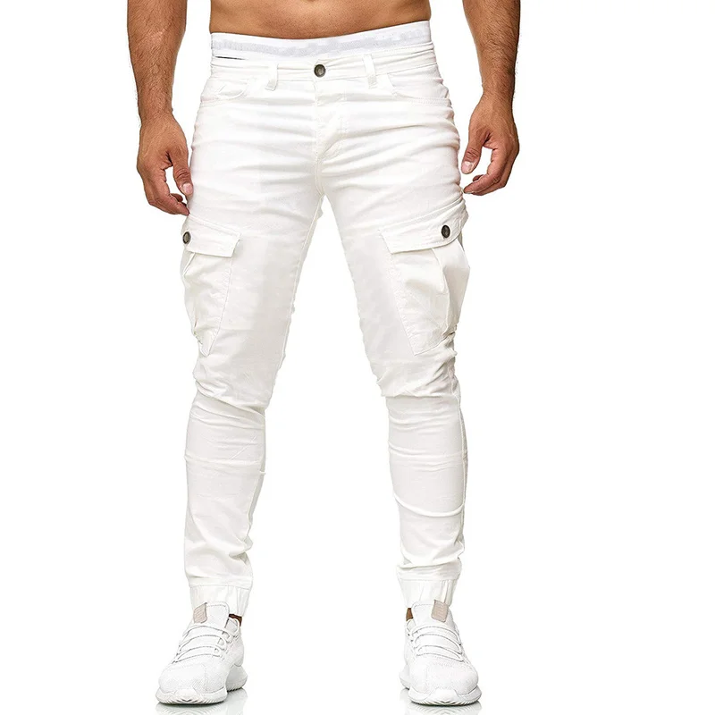 Liketkit Mens Casual Joggers Pants 2019 Solid Patchwork Cotton Cargo Pants Homme Elastic Military Skinny Pants 4