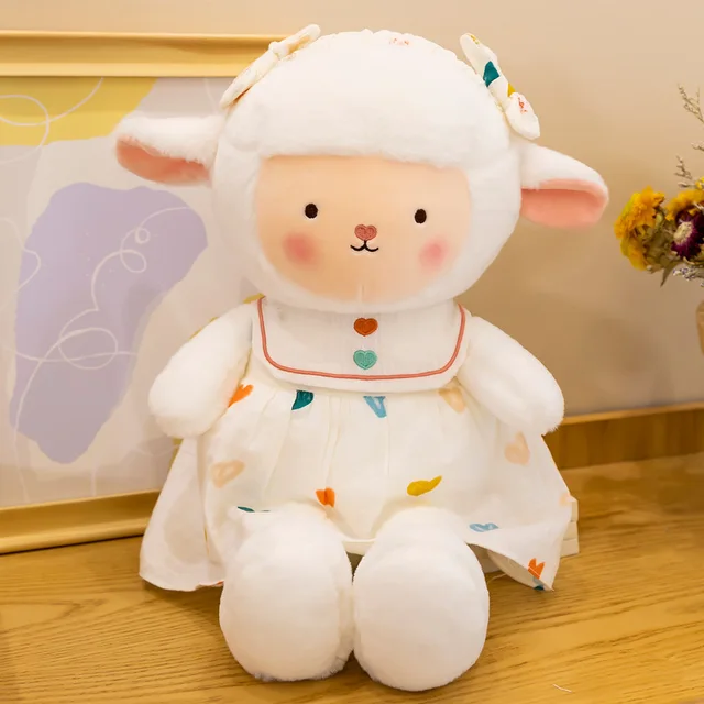 Kawaii Lamb Lolita Sheep Plush Toys Stuffed Animals Doll Pillow Cushion Baby Kids Boys Girls Adults Birthday Gifts Room Decor