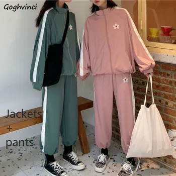 

Sets Women Spring Autumn New Fashion Patchwork Flower-embroidery Joggers Oversize Korean Style Students Two Pieces Outfits Femme