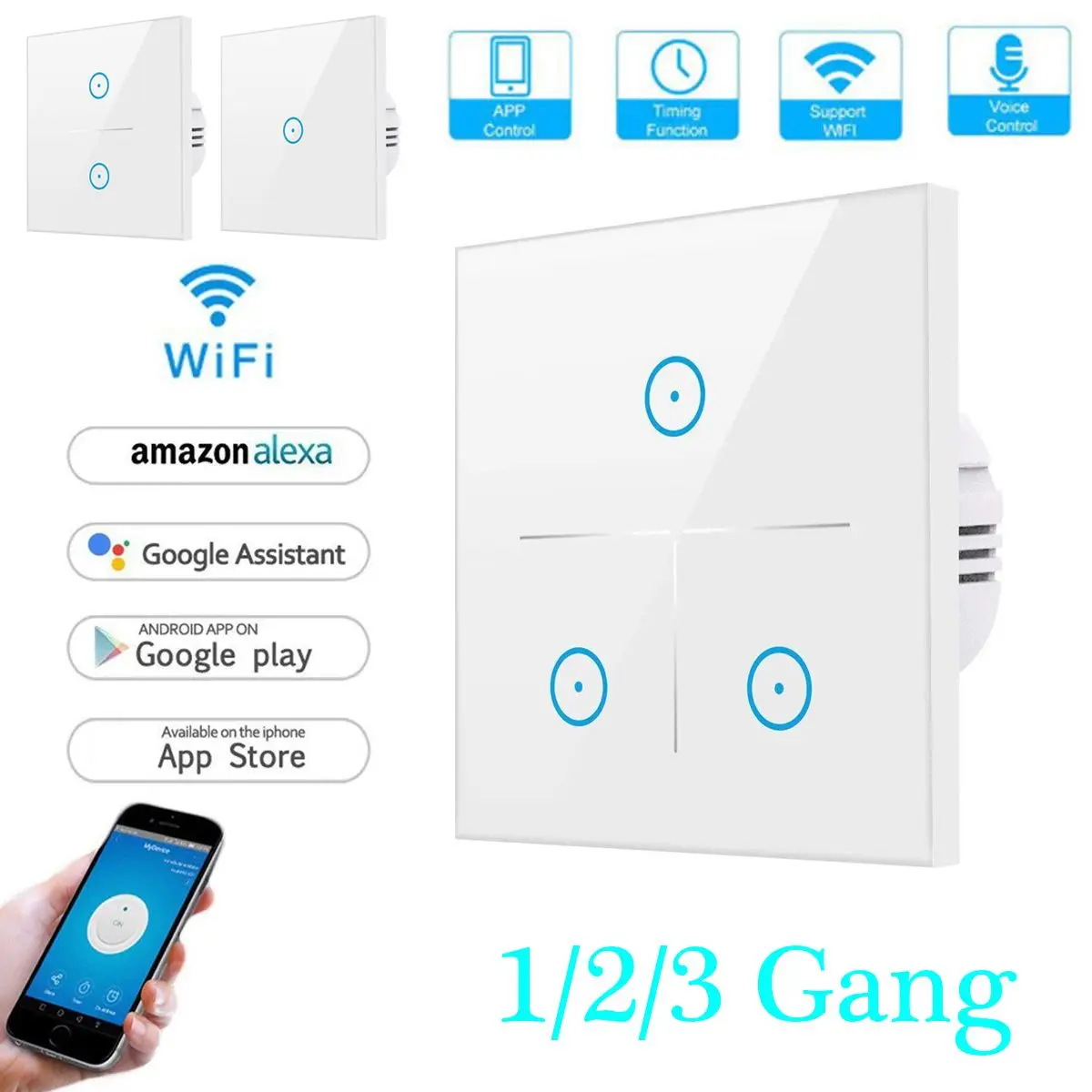 1/2/3 с 110 V-240 V Smart Wifi сенсорный Управление переключатель дистанционного Управление Стекло Панель светильник переключатель работает с Alexa Google Home