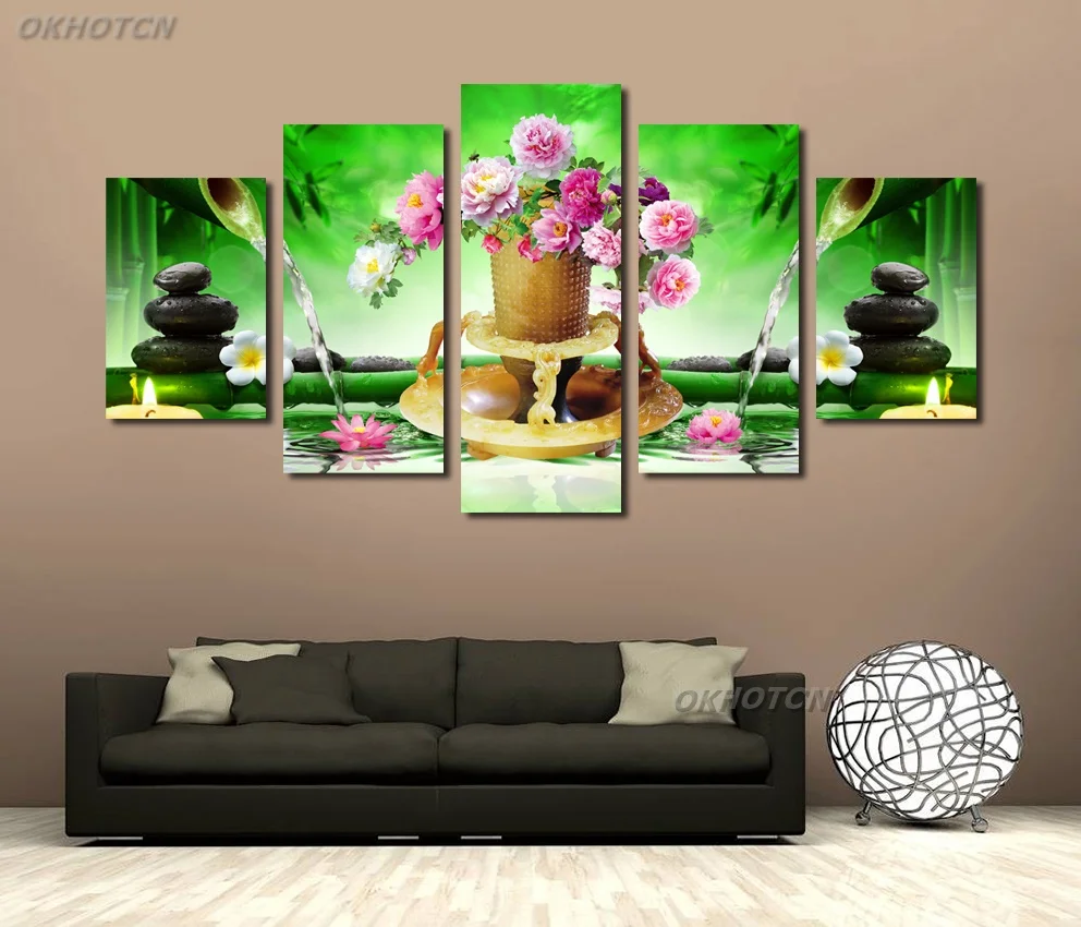 Print Canvas Painting For Living Room Dining Home Decoration Flower Stone Water Modular HD Posters Wall Modern Art Picture | Дом и сад