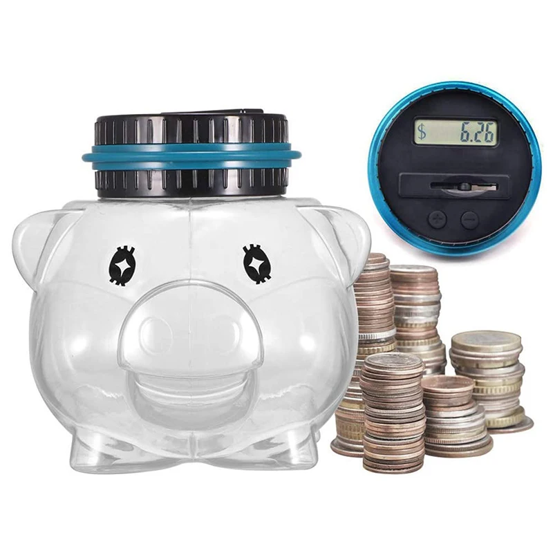 Electronic Piggy Bank Digital LCD Counting Coin Bank for USD EURO Transparent Coins Storage Box
