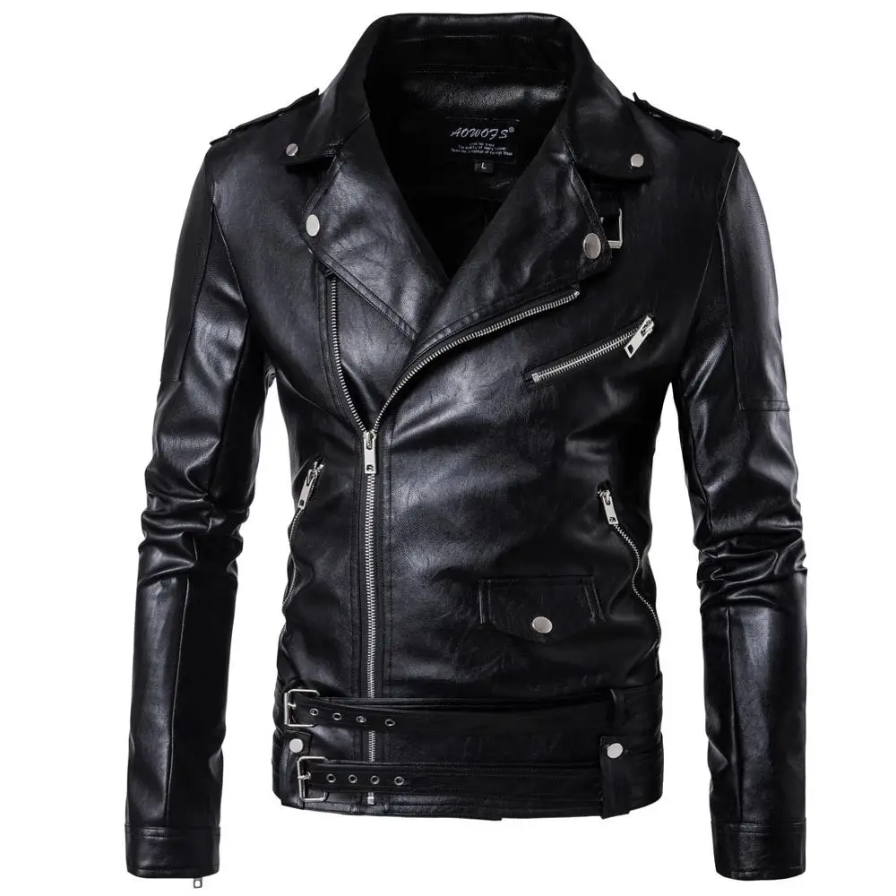 

European PU Jacket Fashion Boutique Punk Men's PU Leather Clothing Faux Leather Locomotive Slim Harley PU Leather Jacket M-5XL