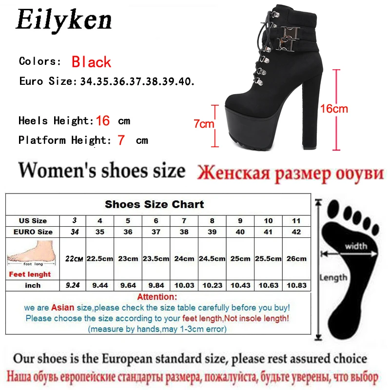 Eilyken/Модные женские ботинки хорошего качества; короткие ботинки на высоком каблуке и платформе, с пряжкой, на шнуровке; Черная Женская обувь; коллекция года; сезон осень
