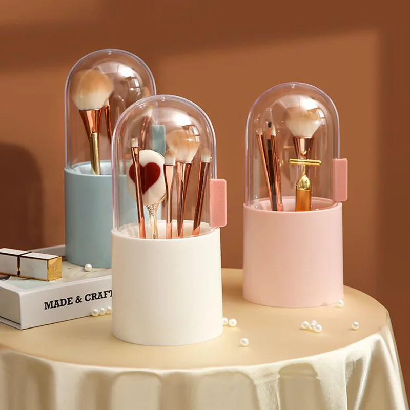

Makeup Brush Storage Box Transparent and Dustproof Waterproof Cosmetic Organizer Barrel Holder Eyebrow Pencil Plastic Box