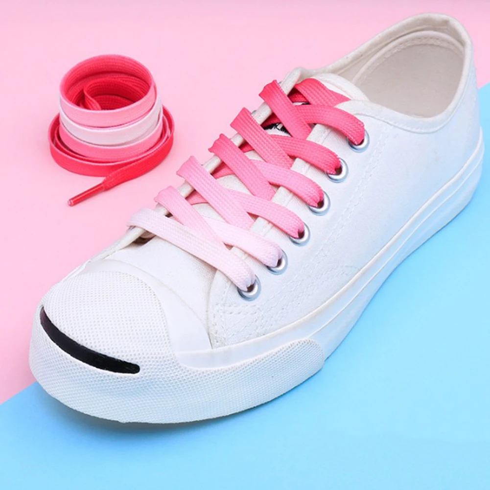 1 пара градиентных шнурки для спортивной обуви, Радужные плоские парусиновые спортивные шнурки, яркие цвета, шнурки, обувь, кружевные шнурки, кроссовки - Цвет: Красный