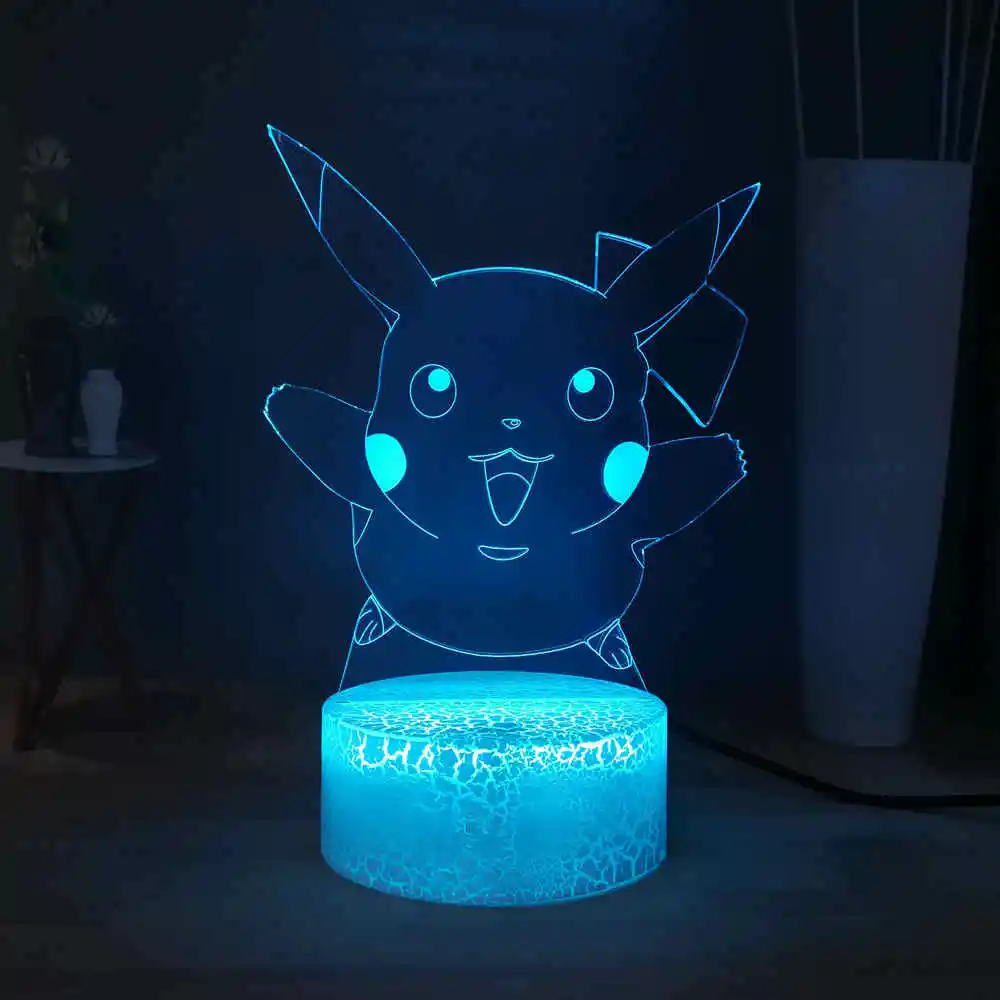 Прекрасный Пикачу 3D Визуальный ночной Светильник Pokemon Pet светодиодный Настольный