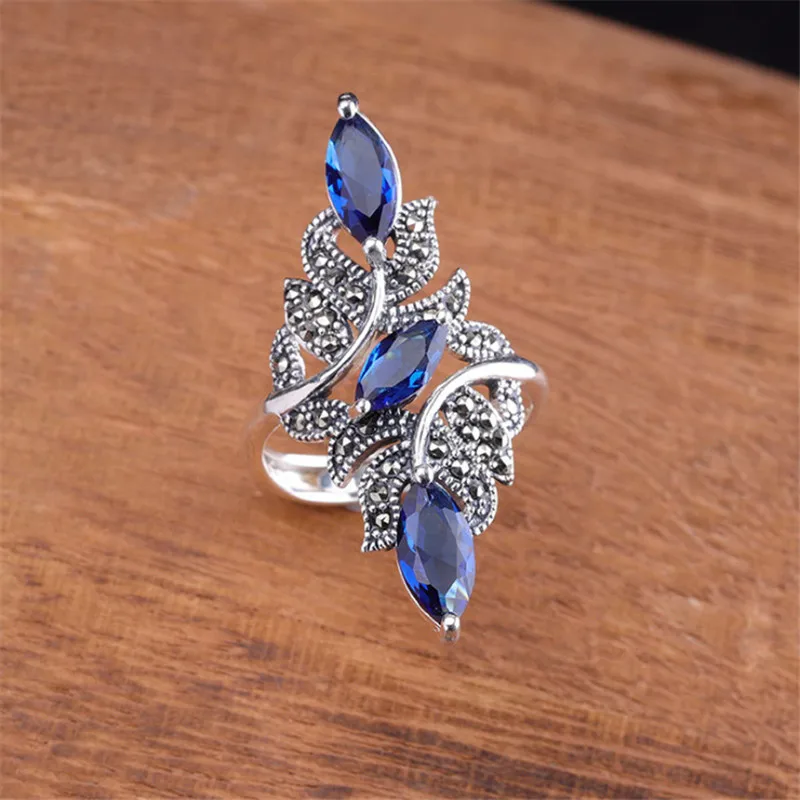 Blaike, 925 пробы, серебряные кольца для женщин, синяя маркиза, циркониевое кольцо, обручальное ювелирное изделие, подарки